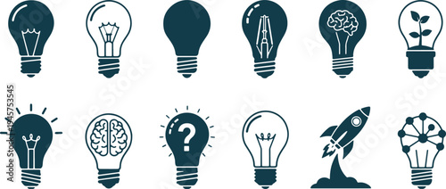 Creative and innovative ideas represented through lightbulb icons with various concepts