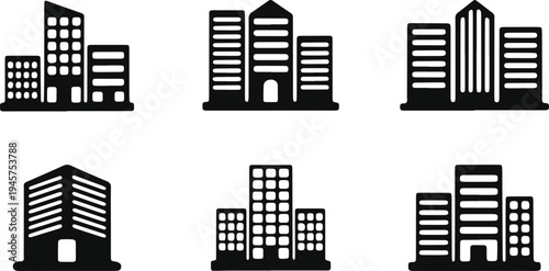 Collection of diverse modern architectural building silhouettes