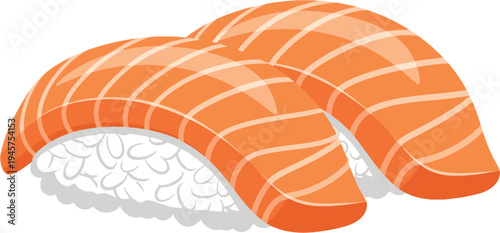 Sushi salmon nigiri two pieces of traditional Japanese food isolated on a white background This delicious and healthy meal is ready to be served