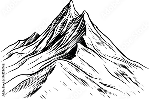 Hand Drawn Mountain Peak Vector Illustration Engraving Style Scalable EPS Design for Outdoors Adventure