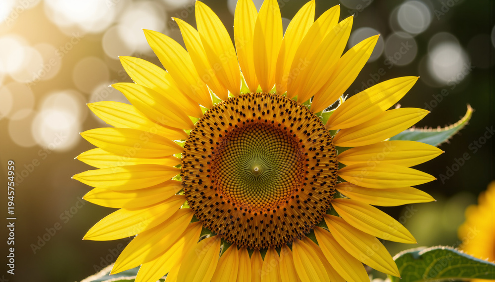 Fototapeta premium Bright sunflower blooming under sunlight with blurred background