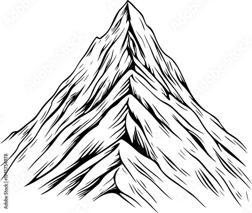 Minimalist Mountain Peak Vector Illustration Hand Drawn Engraved Style Summit Crest for Outdoor Design