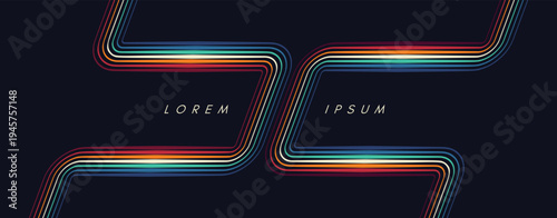 Colorful stylized line art with space for text. Retro-style background. Abstract curved ribbons or lines. Glow effect. Vector illustration for brochure, poster, cover, card, banner, presentation.