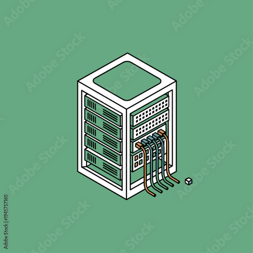 Server with cables and wires connected.