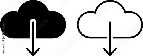 Comparison of filled and outlined cloud icons with downward arrows
