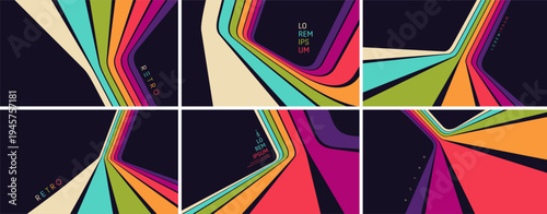 A steep descent or climb on a racing track. A retro 1960s-style background. Colorful lines. Dynamic ribbons. Designed for posters or banners for sports competitions and races. Vector illustration.