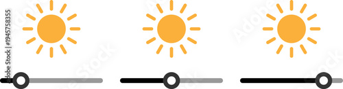 Three sun icons paired with different brightness level sliders for visual representation