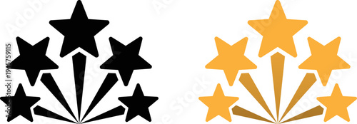 Contrast between simple black stars and colorful gradient stars with central arrow