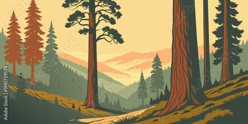 Sequoia National Park Giant Redwood Trees at Sunrise – USA Forest Panorama, Majestic Old‑Growth Landscape, Scenic Nature Photography of California’s Iconic Redwoods