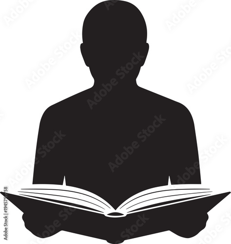 Silhouette of a person reading an open book