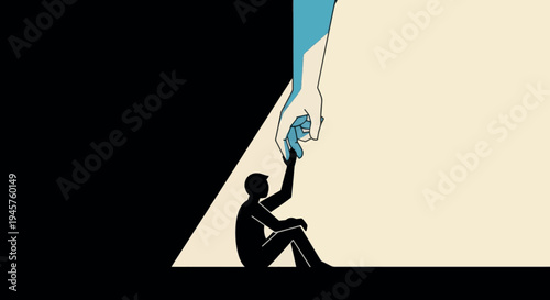 Helping Hand Reaching Out to a Person in Darkness, Concept of Hope Mental Health Support Rescue and Guidance