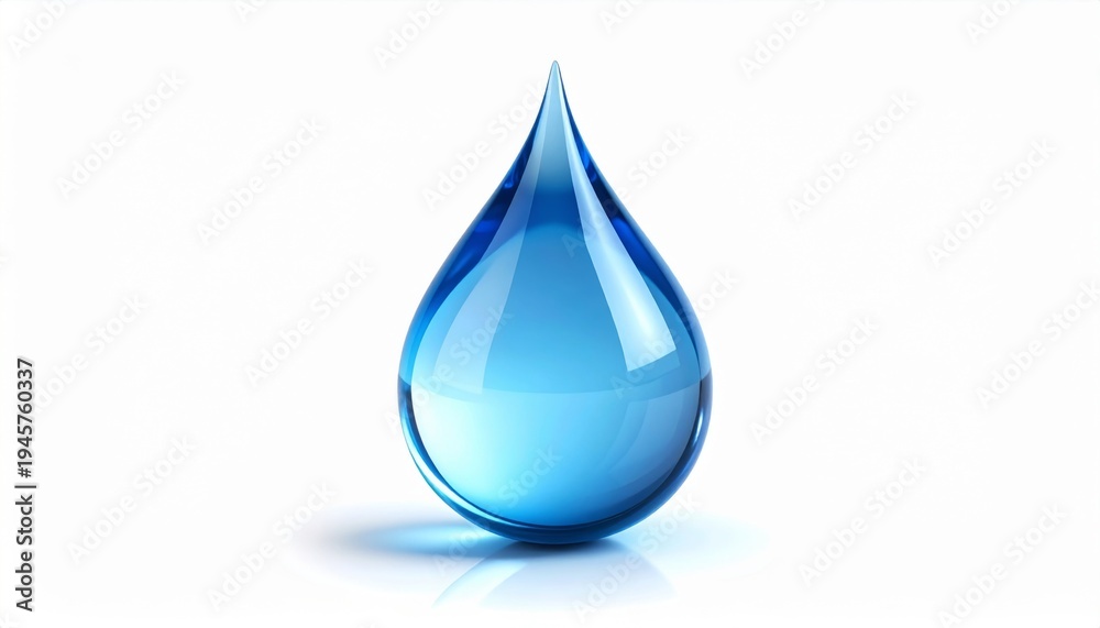 Obraz premium Crystal Clear Blue Water Drop Reflecting Light on White Background Studio Shot