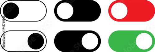 Six toggle switches in different states and colors for visual comparison