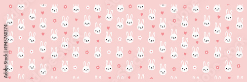with kawaii bunny faces and hearts with flat design with surface design with greeting card.