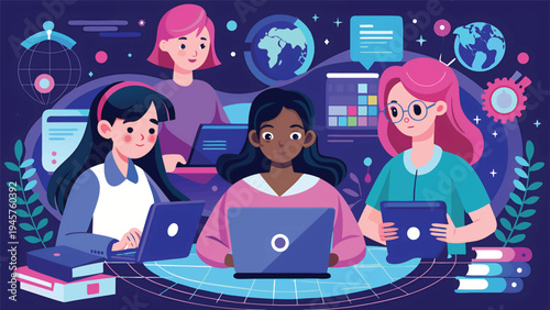 International Girls in ICT Day Women in Technology Digital Learning Global Connectivity.eps