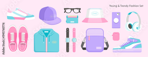 Pastel Casual Apparel and Everyday Tech Accessories Vector Pack