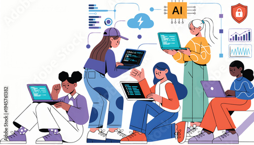 International Girls in ICT Day Women in Technology Coding AI Cloud Cybersecurity.eps