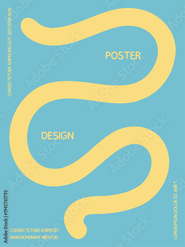 Minimalist Wavy Line Poster Background. Modern Abstract Design Template for Modern Branding in Yellow and Light Blue