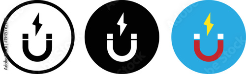 Symbols representing electromagnetic induction and magnetism with electric current