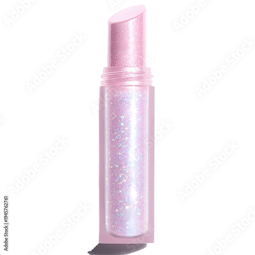pink lip gloss tube with creamy shine and subtle sparkle isolate on white background no shadow
