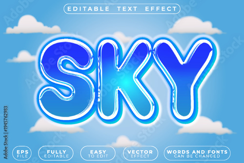  Sky Cloud Blue Vector Fully Editable Smart Object Text Effect