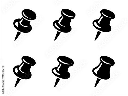 Versatile Black Pushpins and Thumbtacks Vector Graphic Set for Office