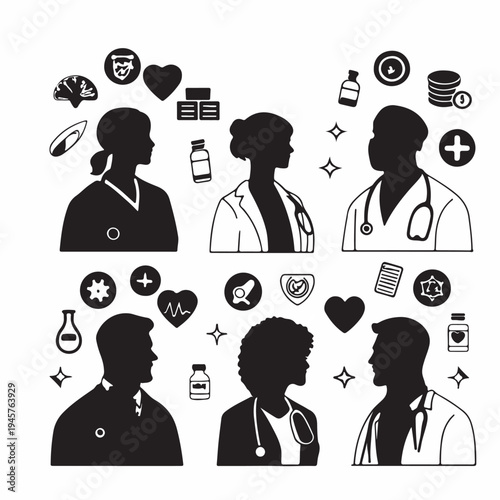 Set of business people silhouettes and avatars featuring professional user profile icons for men and woman illustrations in black vector style