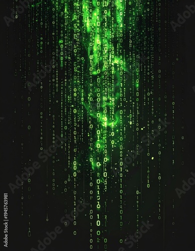 Green Digital Rain With Abstract Smoke Effect On Dark Background