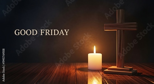Solemn Wood Cross with Glowing Candle on Good Friday for Spiritual Reflection and Christian Beliefs Remembrance on Religious Holiday good friday