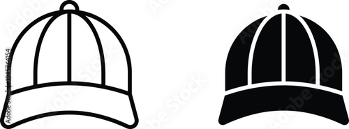 Two simple black and white baseball cap icons on a clean background