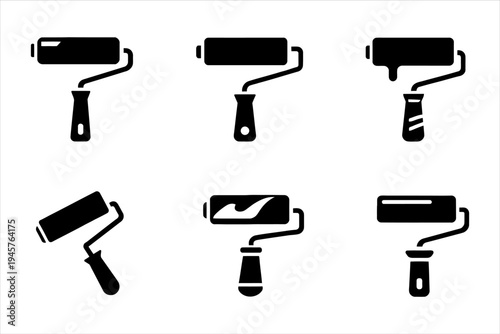 Set of Diverse Paint Roller Silhouettes for Home Improvement and Creative Decorating Projects