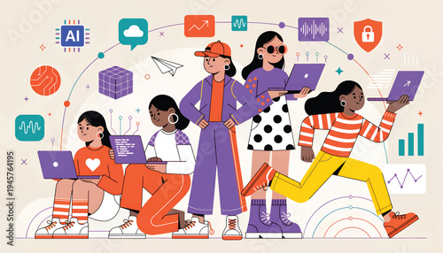 International Girls in ICT Day Coding Data Analysis Global Connectivity Art.eps