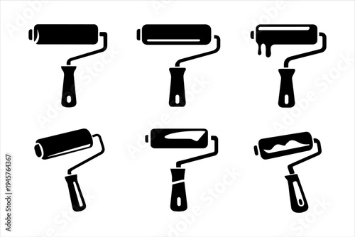 Versatile Set of Paint Roller Silhouettes for Home Improvement and Renovation Projects
