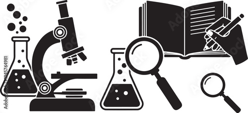 Science Laboratory Equipment and Study Materials Icon Set