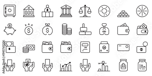 Comprehensive Set of Finance and Banking Line Icons for Business and Financial Applications