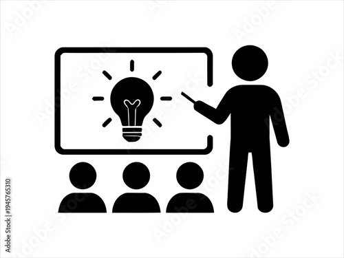 Business Presentation with Light Bulb Idea and Audience at the Board