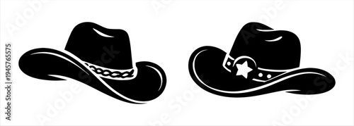 Classic Western Cowboy Hats Silhouettes - Iconic Headwear for Rodeo and Ranch Styles