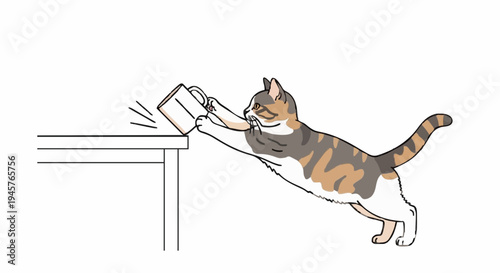 Mischievous Cat Reaching for an Object on a Table, Capturing a Moment of Playful Curiosity and Feline Agility