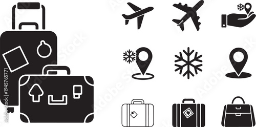 Travel icons and luggage symbols for adventure planning