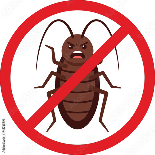 No Cockroach Sign Angry Roach Vector | Pest Control Warning Illustration
