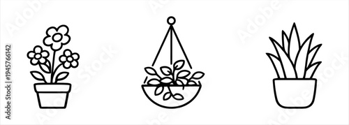 Collection of potted plant icons for home decor and gardening