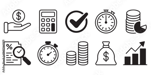 Business and Finance Icon Set - Vector Illustration of Financial Management, Accounting, and Investment Symbols