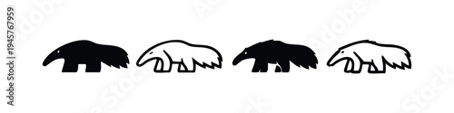Anteater Vector Icons. Wild Animal Silhouette and Outline Illustrations for Nature and Wildlife Themes.
