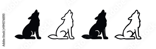 Minimalist Howling Wolf Vector Icon Set in Black and White