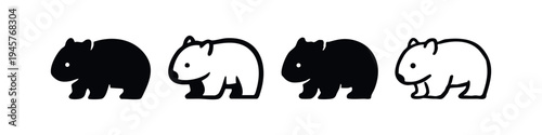 Wombat Silhouette and Outline Side View Icon Set