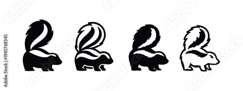 Skunk Silhouette and Outline Side View Icon Set