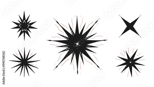 A modern, abstract starburst design element in black and red, conveying energy and dynamism, ideal for creative projects and marketing materials.