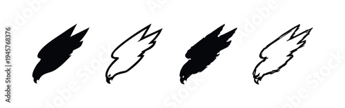 Diving Falcon Head Icons: Minimalist Black and White Vector Bird Illustrations