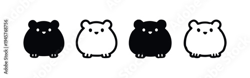 Minimalist Hamster and Gerbil Icon Set, Solid and Outline Silhouettes