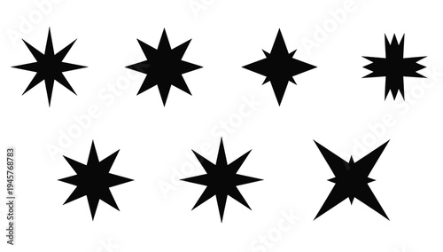 A simple black starburst shape on a white background, conveying energy and dynamism, ideal for use in graphic design and marketing materials.